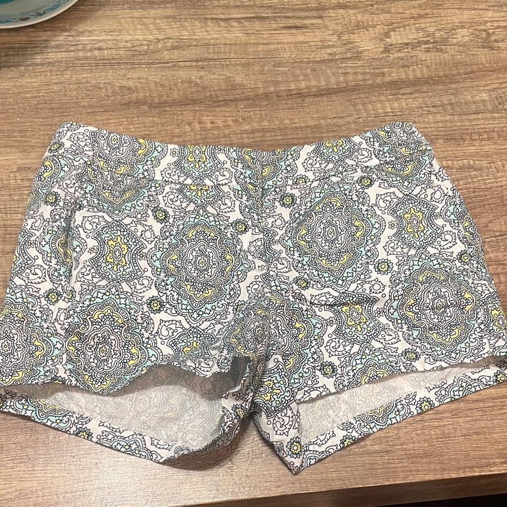 J. Crew White Paisley-Print Jean Shorts with Blue & Yellow Accents